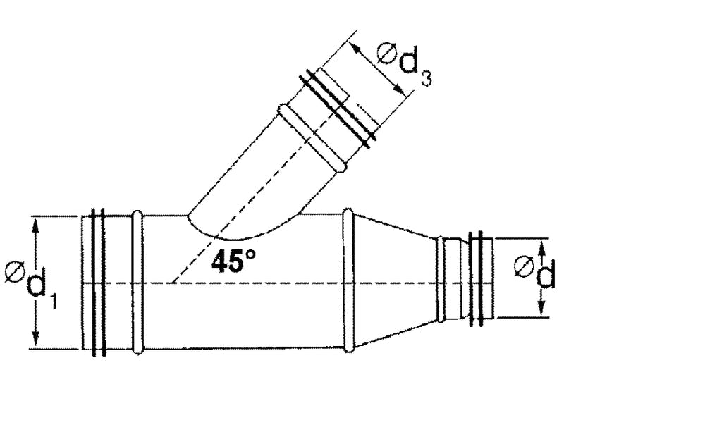 Abzweigstück UT 45° mit Lippendichtung NW 300x280