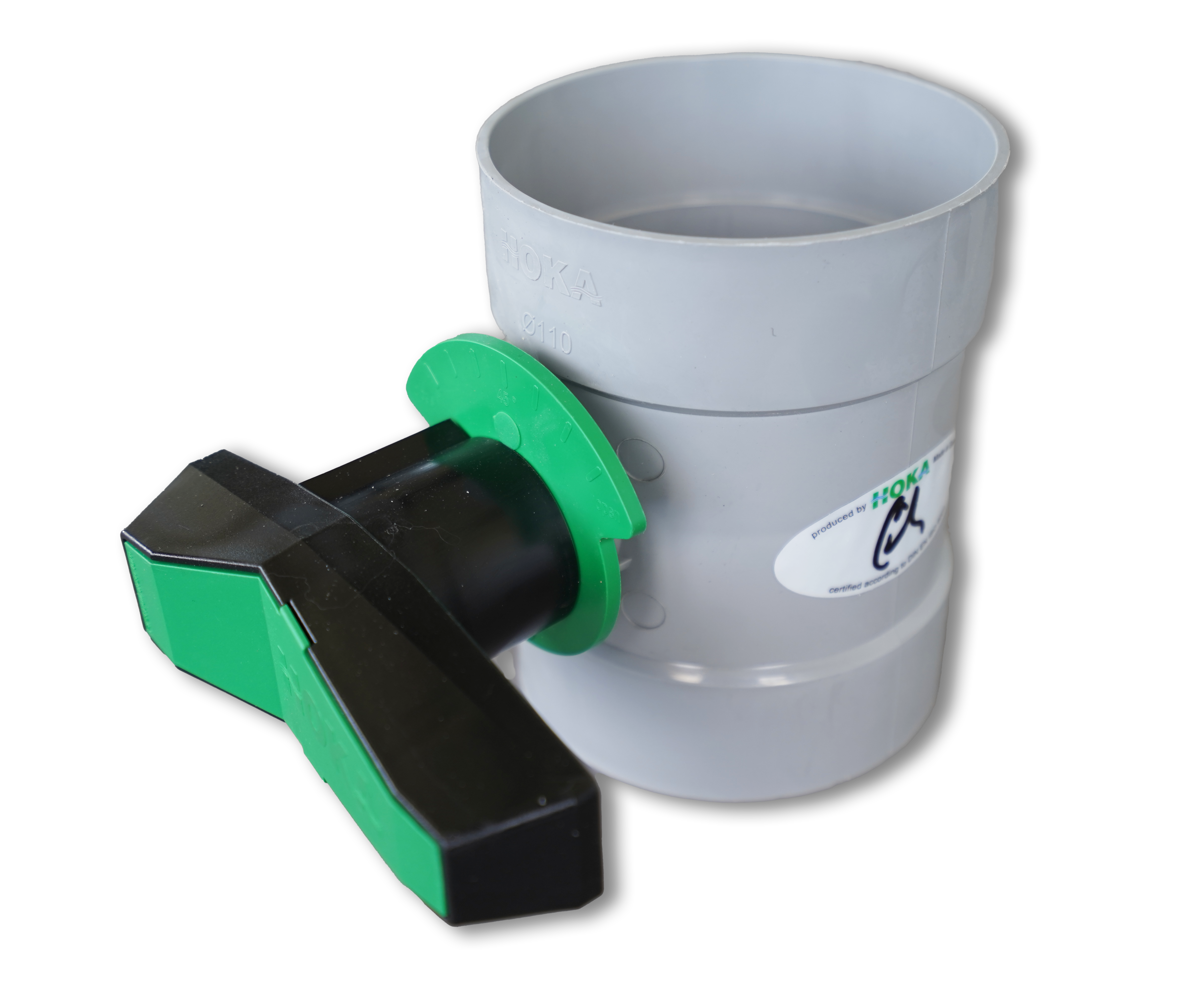 Drosselklappe aus weißem PVC DN 400 mit Muffen und Handhebel