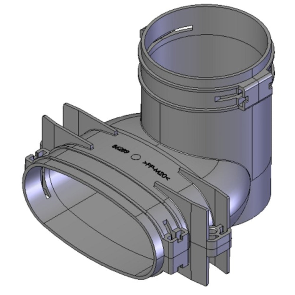 Helios FRS-ÜV 51-75, FlexPipe Übergang Vertikal 90 Grad, Oval 51 auf Rund 75