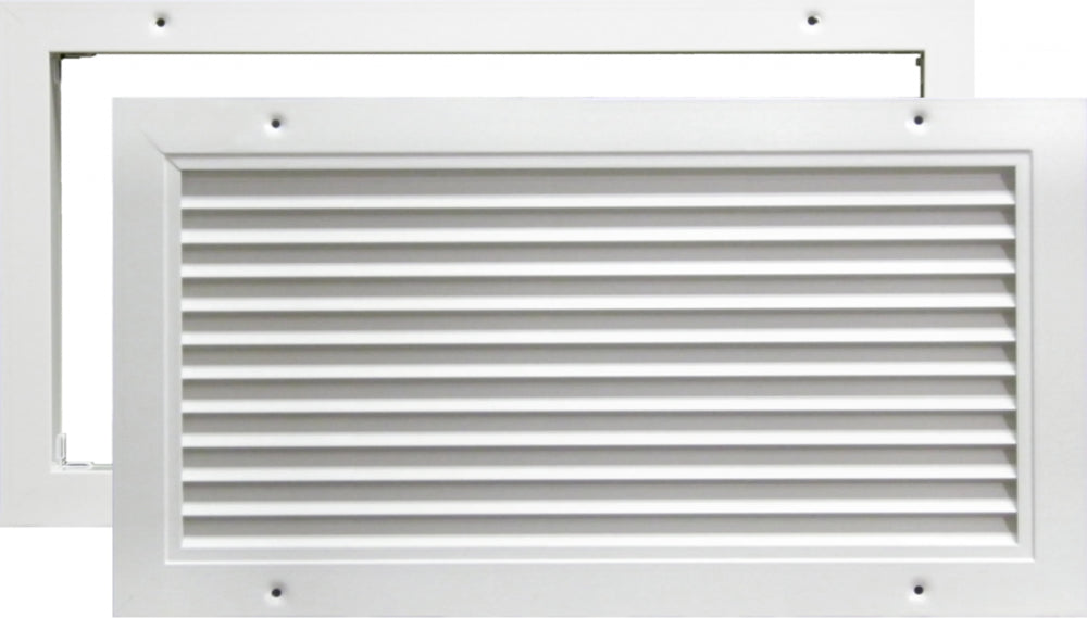 späth Türeinbaugitter 24-S1/525x125, feststehenden V-förmigen Lamellen und Gegenrahmen Alu elox.