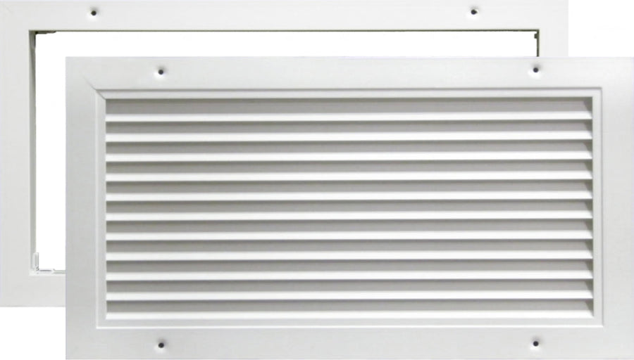 späth Türeinbaugitter 24-S1/1025x525, feststehenden V-förmigen Lamellen und Gegenrahmen Alu elox.