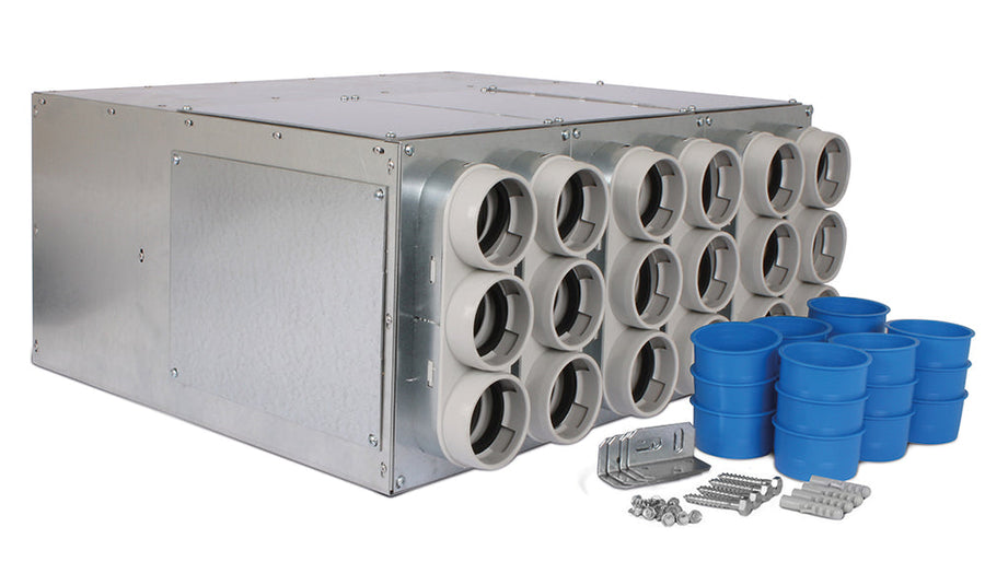 späth Uniflexplus+ Stahlblech-Luftverteilkasten VK NW 125, Größe L, KWL-Rohranschlüsse 18 x NW 63mm