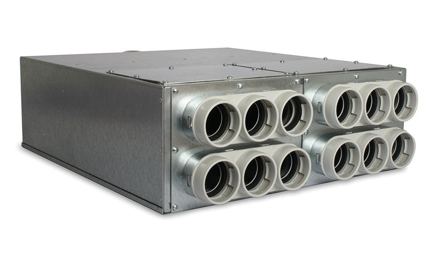späth Uniflexplus+ Stahlblech-Luftverteiler VK NW 160, Größe S, KWL-Rohranschlüsse 12 x NW 63mm