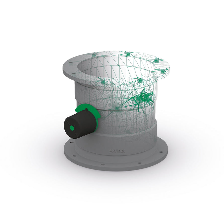 Drosselklappe aus weißem PVC DN 400 mit Flansche und Drehknopf (15°-Rasterung)