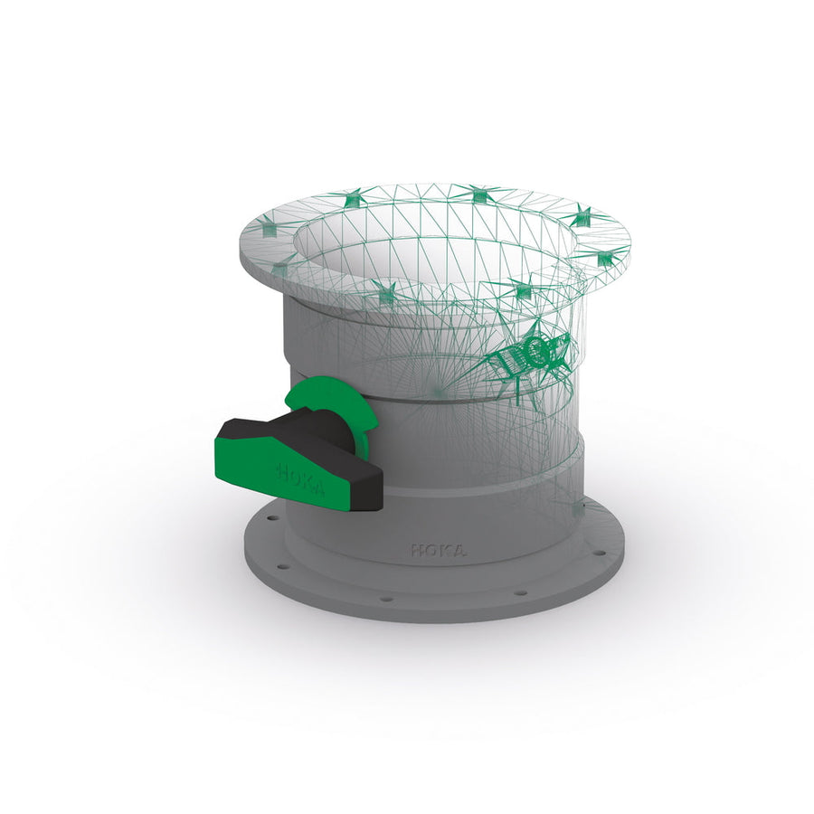 Drosselklappe aus weißem PVC DN 400 mit Flansche und Handhebel