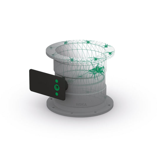 Regelklappe aus weißem PVC DN 200 mit Flansche und Konsole für Stellmotor 90°