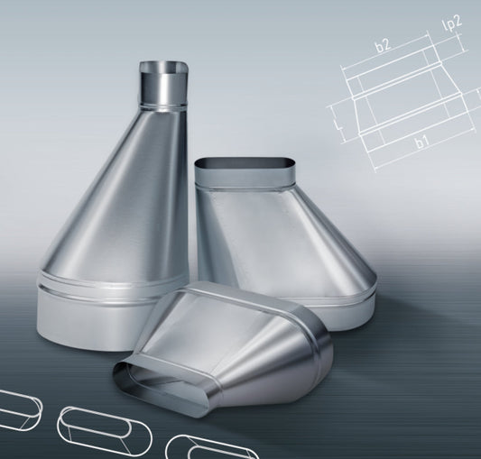 m+a Reduzierung UAO oval-oval, asym., links gerade, b1xh1=1210x400 auf b2xh2=1050x400mm, L=325mm