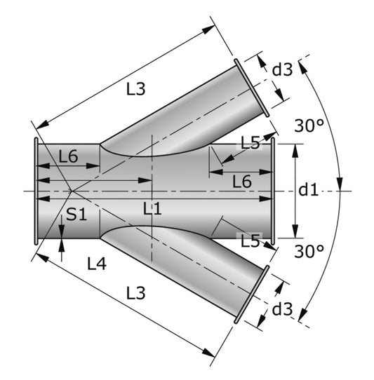 Metu-Form Kreuzstück 30° (Parallelflansch-System) NW 560/315