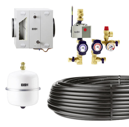 Helios SEWT-Bausatz, Sole-Erdwärmetauscher Komplettbausatz mit WT-Modul, Hydraulik, Steuerung, Kollektor