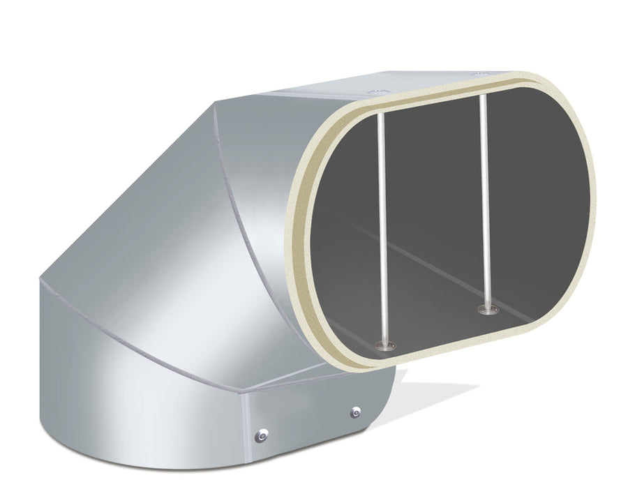 Ventaflex PUR-Hartschaum Bogen 90° horizontal oval 820x1070, glatte Innenbeschichtung, grau