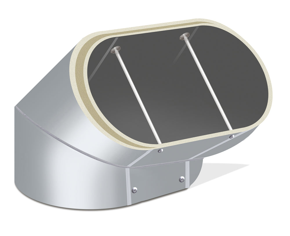 Ventaflex PUR-Hartschaum Bogen 45° horizontal oval 1270x2270, glatte Innenbeschichtung, grau