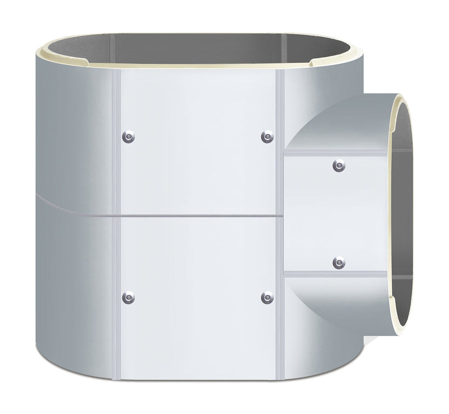 Ventaflex PUR-Hartschaum T-Stück 90° vertikal oval 820x1570, glatte Innenbeschichtung, grau