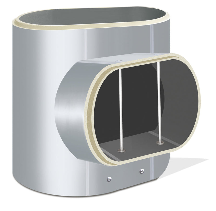 Ventaflex PUR-Hartschaum T-Stück 90° horizontal oval 730x980, glatte Innenbeschichtung, grau